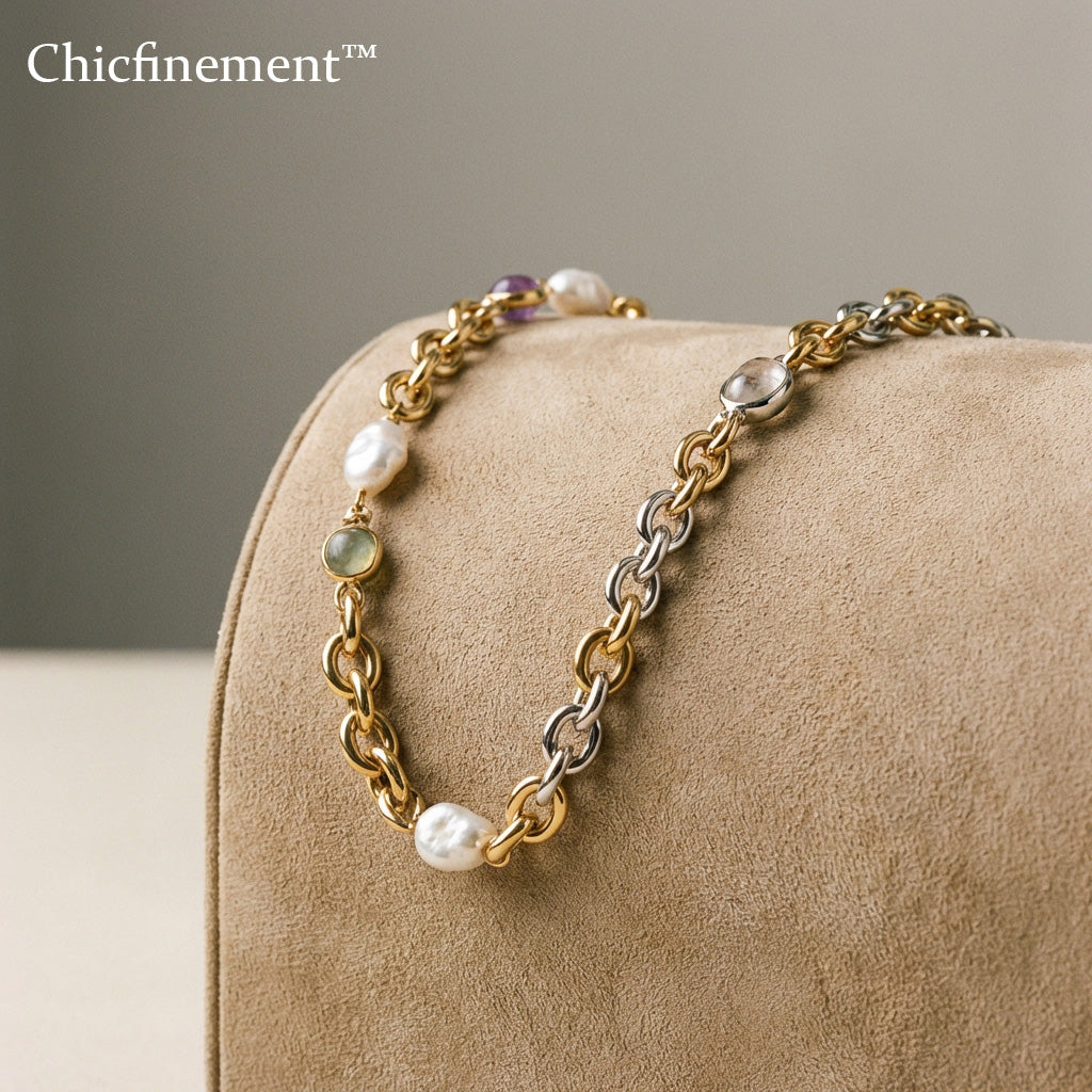 Chicfinement™ Dual-Tone Pearl Link Necklace